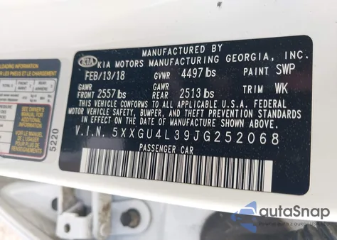 2018 Kia Optima Ex z USA, uszkodzony, nr VIN 5XXGU4L39JG252068